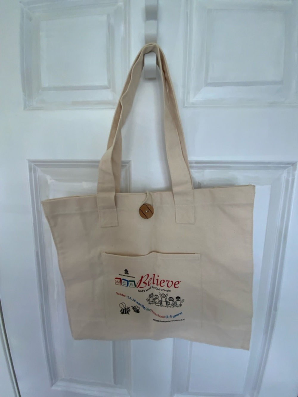 Believe Canvas Tote Bag in Natural with Printed Front
